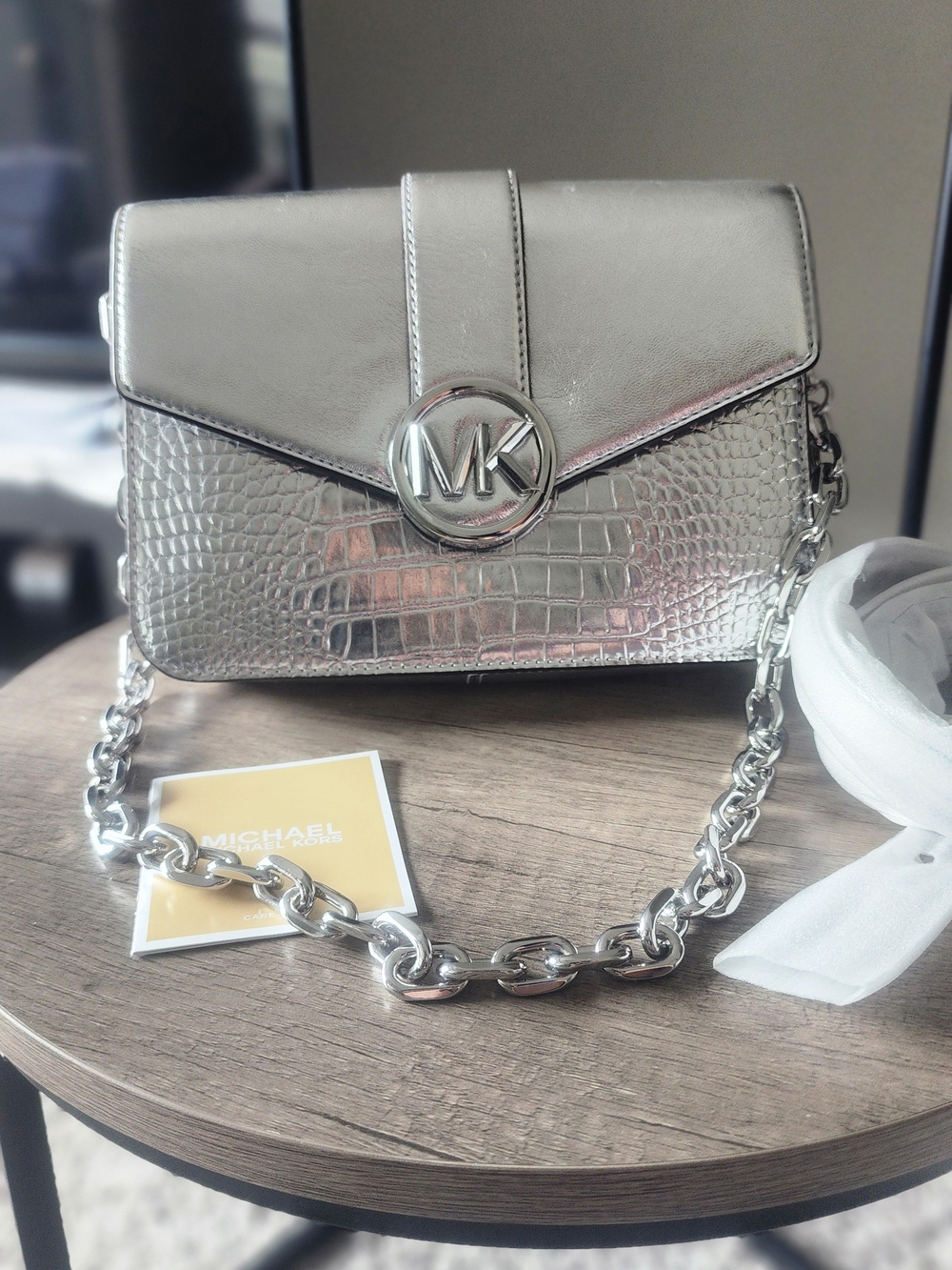 Michael Kors Silver MK Crossbody Bag